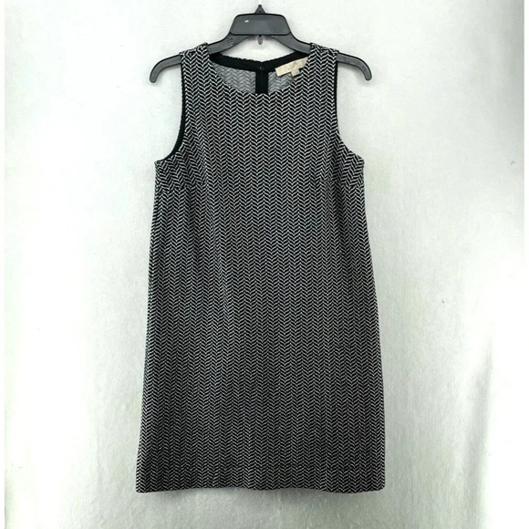 LOFT Dresses & Skirts - Loft Shift Dress Women's Sz S Black Herringbone Round Neck Back Zip Sleeveless